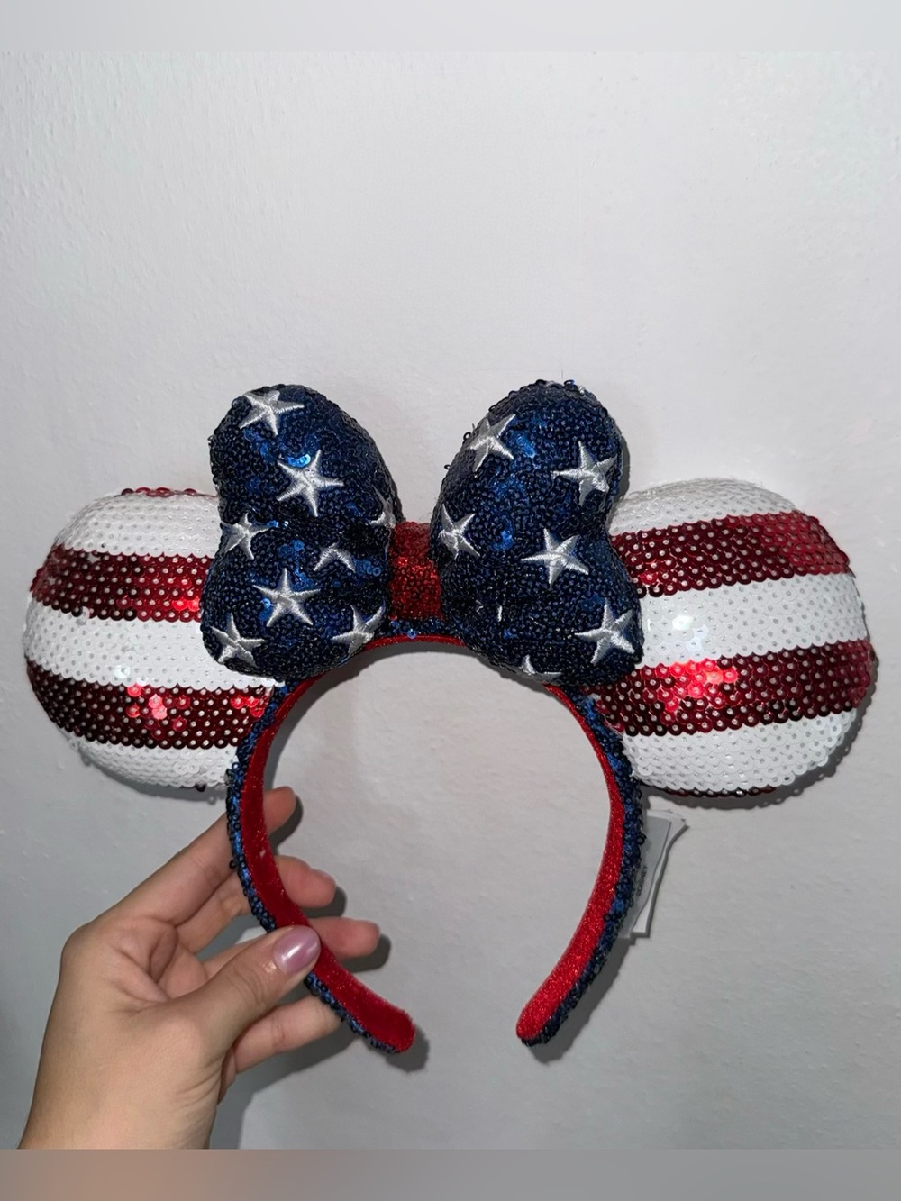 Disney Parks Minnie Mouse Sequined Headband Ear Americana Flag